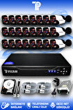 PICAM 24 Kameralı Panda 24 Dış Kamera Set 100 GB HDD Full HD Gece Görüşlü Güvenlik Kamerası Sistemi
