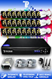 PICAM 24 Kameralı Kare 24 Dış Kamera Set HDD'siz Full HD Renkli Gece Görüşlü Güvenlik Kamerası Sistemi