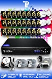 PICAM 24 Kameralı Kare 24 Dış Kamera Set 1 TB HDD Full HD Renkli Gece Görüşlü Güvenlik Kamerası Sistemi