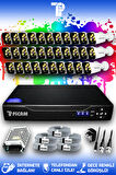 PICAM 32 Kameralı Kare 32 Dış Kamera Set HDD'siz Full HD Renkli Gece Görüşlü Güvenlik Kamerası Sistemi