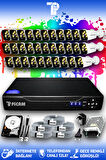 PICAM 32 Kameralı Kare 32 Dış Kamera Set 500 GB HDD Full HD Renkli Gece Görüşlü Güvenlik Kamerası Sistemi