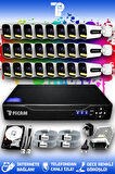 PICAM 24 Kameralı Zebra 24 Dış Kamera Set 320 GB HDD Full HD Renkli Gece Görüşlü Güvenlik Kamerası Sistemi