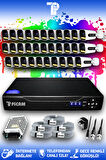 PICAM 32 Kameralı Zebra 32 Dış Kamera Set HDD'siz Full HD Renkli Gece Görüşlü Güvenlik Kamerası Sistemi