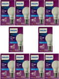 Philips 8W (60W) 6500K (Beyaz Işık) E27 Duylu Klasik Led Ampul (10 Adet)