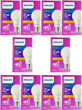 Philips 8W (60W) 2700K (Sarı Işık) E27 Duylu Klasik Led Ampul (10 Adet)