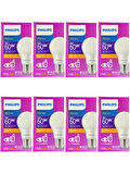 Philips 8W (60W) 2700K (Sarı Işık) E27 Duylu Klasik Led Ampul (8 Adet)