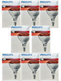 (8 Adet) Philips 250W Kızılötesi (infrared) Isıtıcılı Hayvan Isıtma ve Fizik Tedavi Lambası (Kırmızı Işık) E27 (Kalın Duy)