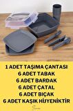 Lüx Piknik Sepeti 6 Kişilik Çatal Bıçak Bardak Tabak Piknik Mangal Kamp Seti 32 Parça