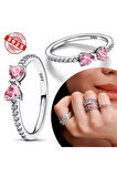 Poseidons Jewellery Işıltılı Pembe Fiyonk Yüzük