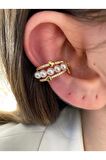 Kalp ve İncili Zirkon Taşlı Altın Kaplama Kıkırdak Earcuff