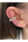 Kalp ve İncili Zirkon Taşlı Altın Kaplama Kıkırdak Earcuff