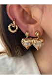 Kadın İç İçe Geçmeli Minimal Halka Altın Kaplama Kıkırdak Earcuff