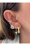 Damla Zirkon Taşlı Minimal Kadın Earcuff Kıkırdak Küpe