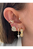 Damla Zirkon Taşlı Minimal Kadın Earcuff Kıkırdak Küpe