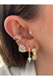 Damla Zirkon Taşlı Minimal Kadın Earcuff Kıkırdak Küpe