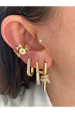 Taç Zirkon Taşlı Minimal Kadın Earcuff Kıkırdak Küpe