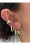 Taç Zirkon Taşlı Minimal Kadın Earcuff Kıkırdak Küpe