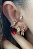 Vıp Seri Kare Baget Full Taşlı Kıkırdak Küpe ( Earcuff )