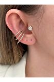 Zirkon Taşlı 3 Sıra Gold Kıkırdak Küpe Earcuff