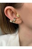 Vıp Seri - Zirkon Taşlı Çengelli Iğne Altın Kaplama Kıkırdak Küpe Earcuff