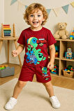 PJKSKT Brawl Stars Desenli Kırmızı Şortlu Erkek Çocuk Kısa Kol Takım 7508-K