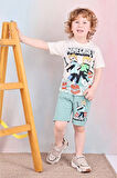 PJKSKT Minec Desenli Yeşil Şortlu Erkek Çocuk Kısa Kol Takım 7525-Y