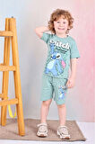 PJKSKT Stitch Desenli Yeşil Şortlu Erkek Çocuk Kısa Kol Takım 7563-Y