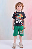 PJKSKT Lego Desenli Yeşil Şortlu Erkek Çocuk Kısa Kol Takım 7606-Y