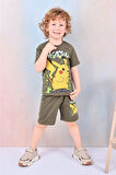PJKSKT Pikachu Desenli Haki Şortlu Erkek Çocuk Kısa Kol Takım 7609-H
