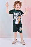 PJKSKT Tom&Jerry Desenli Yeşil Şortlu Erkek Çocuk Kısa Kol Takım 7611-Y