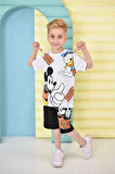 PJKSKT Mickey Mause Desenli Beyaz Şortlu Erkek Çocuk Kısa Kol Takım 7657-B