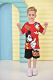 PJKSKT Mickey Mause Desenli Bordo Şortlu Erkek Çocuk Kısa Kol Takım 7657-BO