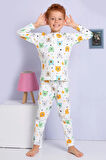 ELMP Ekru Ayıcık Desenli %100 Pamuk Erkek Çocuk Pijama Takımı 1-13 Yaş 3056