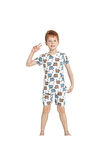ELMKP Ekru Safari Desen Erkek Çocuk Şortlu Pijama Takımı 3-10 Yaş 3103-1