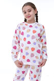 İSOB Ekru Çilek Desenli %100 Pamuk Kız Çocuk Pijama Takımı 3-13 Yaş 31232-E