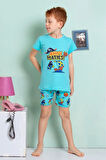 ELMKP Turkuaz Papağan Desen Erkek Çocuk Şortlu Pijama Takımı 3-10 Yaş 3201