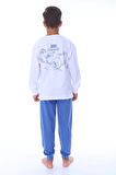 İSOB Beyaz Atv Desenli %100 Pamuk Erkek Çocuk Pijama Takımı 8-13 Yaş 36203-B