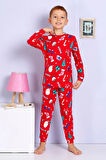 ELMP Yılbaşı Desenli %100 Pamuk Unisex Kız ve Erkek Çocuk Pijama Takımı 1-13 Yaş 4000