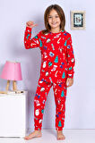 ELMP Yılbaşı Desenli %100 Pamuk Unisex Kız ve Erkek Çocuk Pijama Takımı 1-13 Yaş 4000