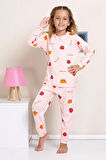 ELMP Pembe Çilek Desenli %100 Pamuk Kız Çocuk Pijama Takımı 1-13 Yaş 4056