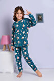 ELMP Lacivert Baykuş Desenli %100 Pamuk Kız Çocuk Pijama Takımı 1-13 Yaş 4057