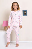 ELMP Pembe Kedicik Desenli %100 Pamuk Kız Çocuk Pijama Takımı 1-13 Yaş 4060