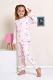 ELMP Pembe Kedicik Desenli %100 Pamuk Kız Çocuk Pijama Takımı 1-13 Yaş 4060