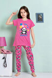 ELMKP Fuşya Ayıcık Desen Kız Çocuk Pijama Takımı 3-10 Yaş 4102
