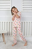 İSOB Pembe Cup Cake Desenli %100 Pamuk Kız Çocuk Kısa Kollu Pijama Takımı 3-8 Yaş 41207-P