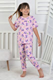 İSOB Pembe Kuromi Desenli %100 Pamuk Kız Çocuk Kısa Kollu Pijama Takımı 3-8 Yaş 41219-P
