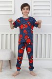 İSOB Lacivert Örümcek Adam Desenli %100 Pamuk Kısa Kollu Erkek Çocuk Pijama Takımı 3-13 Yaş 41323-41511-L
