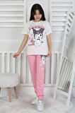İSOB Pembe Kuromi Desenli %100 Pamuk Kız Çocuk Kısa Kollu Pijama Takımı 8-13 Yaş 41414-P