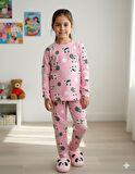 İSOB Pembe Panda Desenli İnterlok %100 Pamuk Kız Çocuk Pijama Takımı 3-8 Yaş 42011