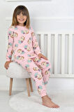 İSOB Pembe Ananas Desenli %100 Pamuk Kız Çocuk Pijama Takımı 3-13 Yaş 51204-51405-P